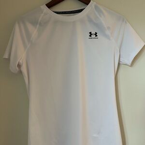 Women’s Under Armour White Short Sleeve HeatGear Tee with Black Logo